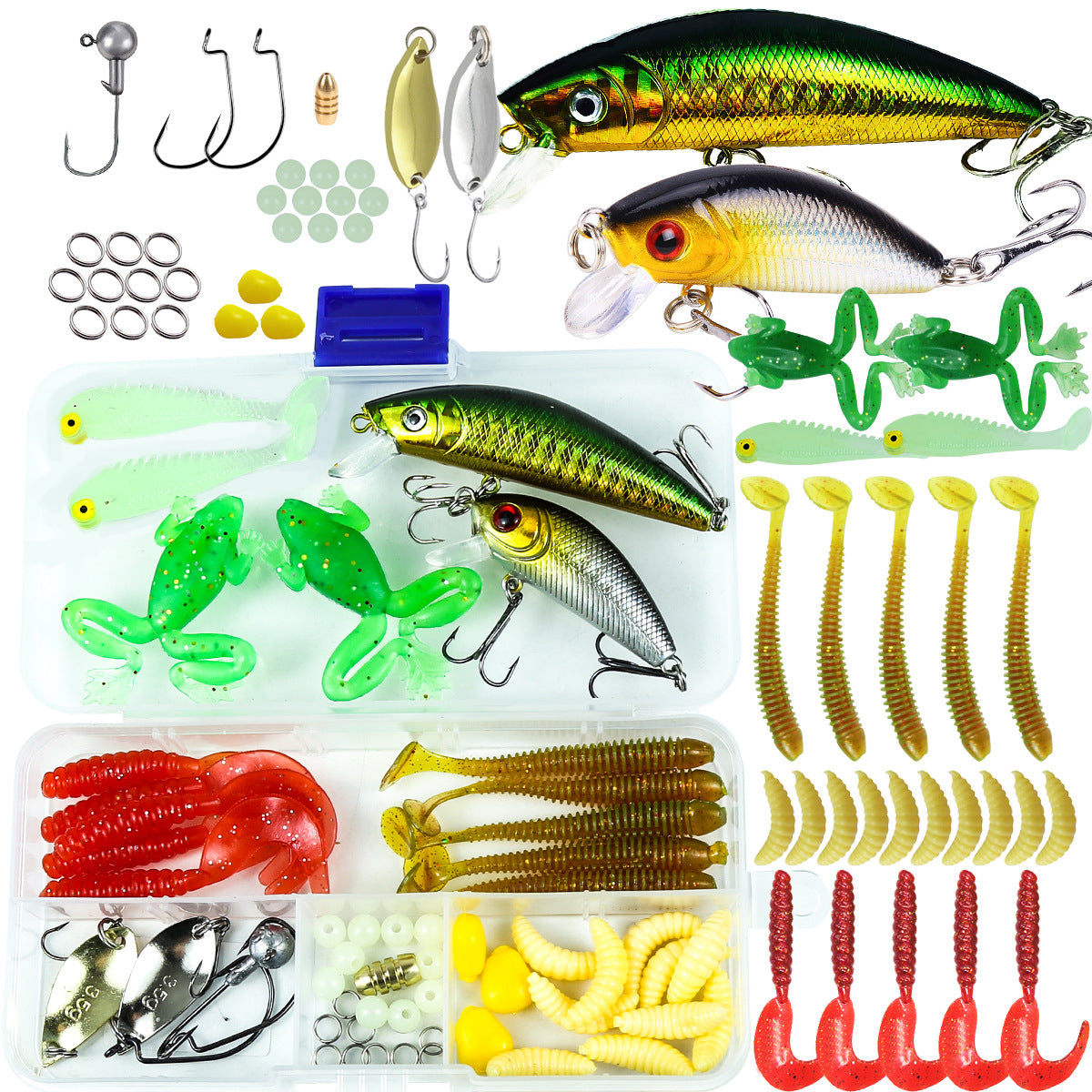 A243  Multifunctional Fishing Lures Combo, Glow Jigs Spoons Soft Lures Minnow Starter Fishing Kit