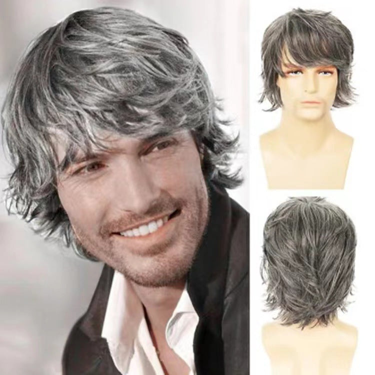 A217  Men's Short Curly Wig with Side Bangs, Multi-Color Rose Net Wig