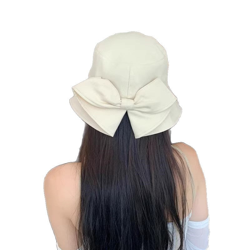 Women Bow Bucket Sun Hat, Japanese Style Large Brim UV Protection Casual Summer Fisherman Hat