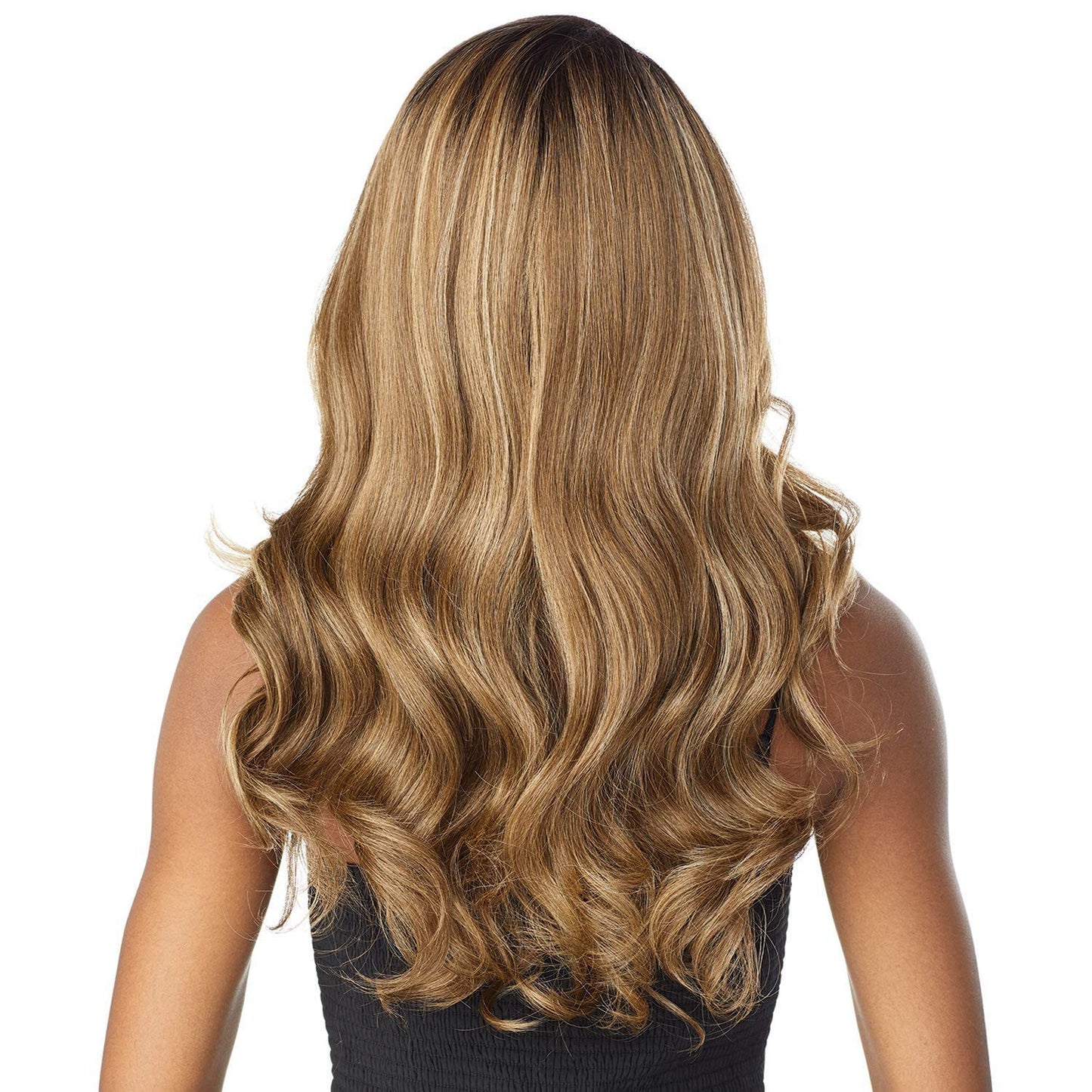 A226  Ombre Colored Middle Part Long Curly Wig, Lace Front Body Wave Synthetic Wig for Women