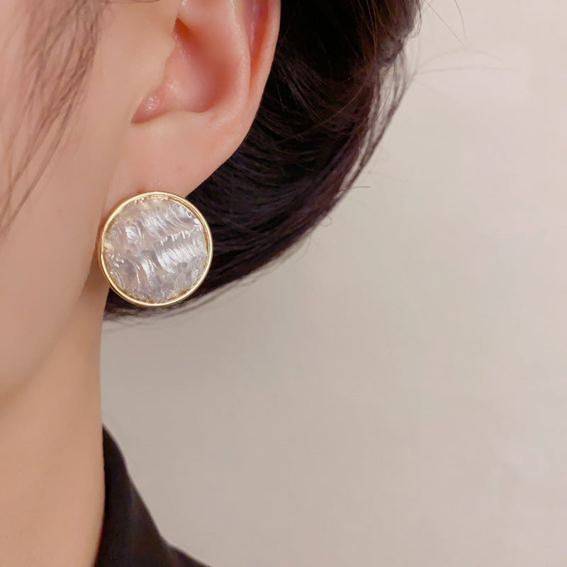 A244  Unique Design Metal Texture Round Earrings, Light Luxury Minority Minimalist Elegant Stud Earrings for Women