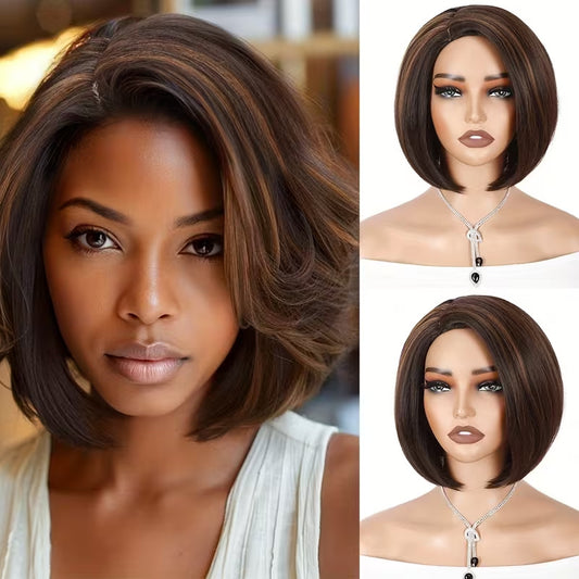 A238  Trending Side Part Short Hair African Wig, Natural Realistic Full Wig for Women