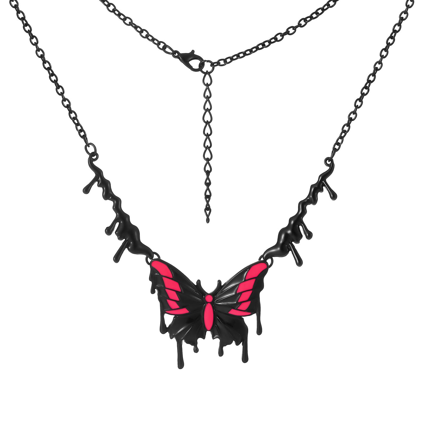 A235  Sexy Electroplated Black Pink Oil-Drop Butterfly Necklace, Fashion Personalized Clavicle Chain for Women