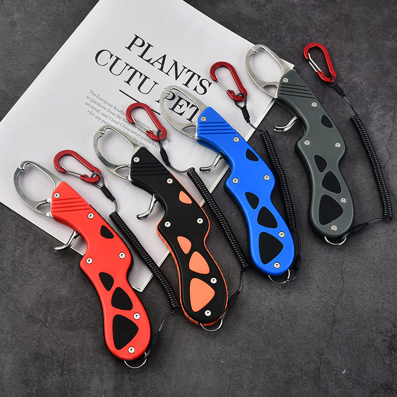 F 342  Stainless Steel Fish Gripper with Lanyard Portable Fishing Lip Gripper Clamp for Bass Trout Fishing