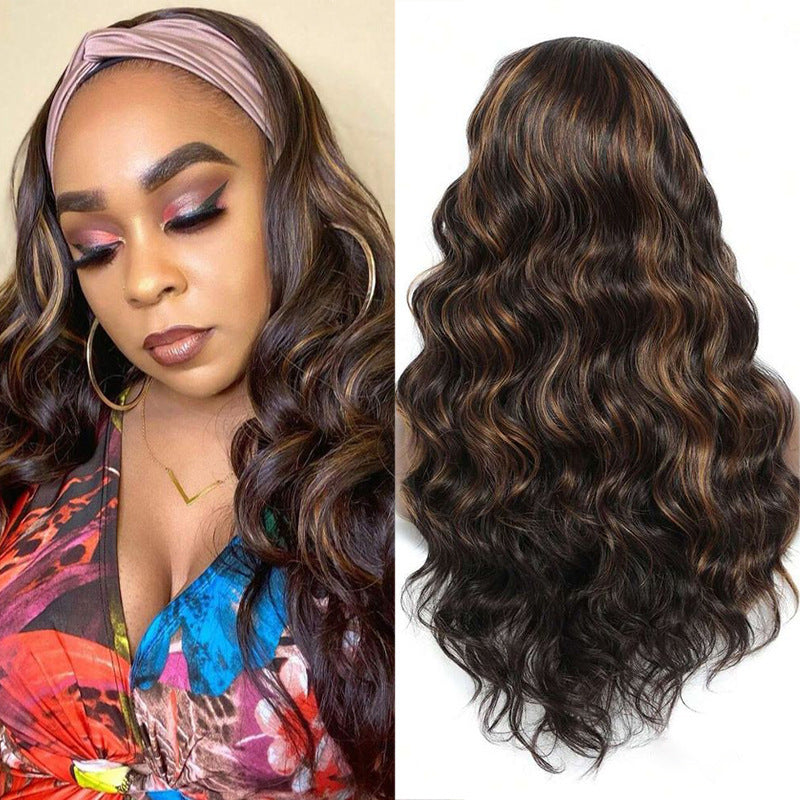 Headband Body Wave Synthetic Wig, Ombre Highlight Long Loose Curly Wig for Black Women Daily Styling