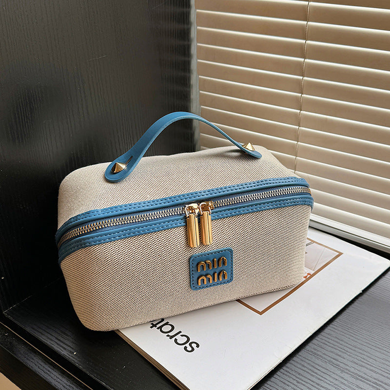 New Vintage-Style Flat-Fold Makeup Bag Large-Capacity Handheld Portable Cosmetics Organizer