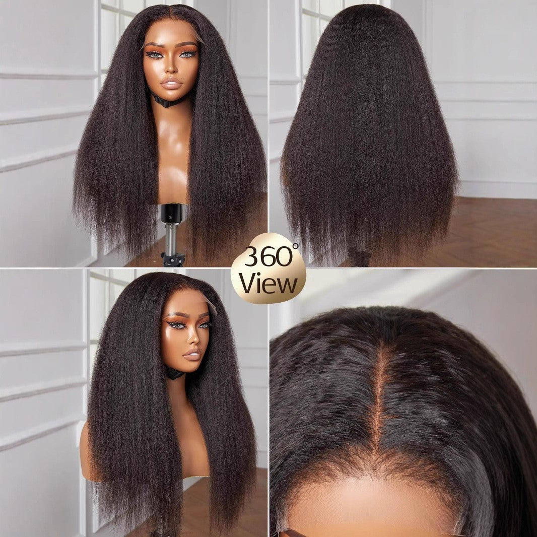 13x4 HD Glueless Lace Front Wig Yaki Straight Human Hair 180 Density For Black Women