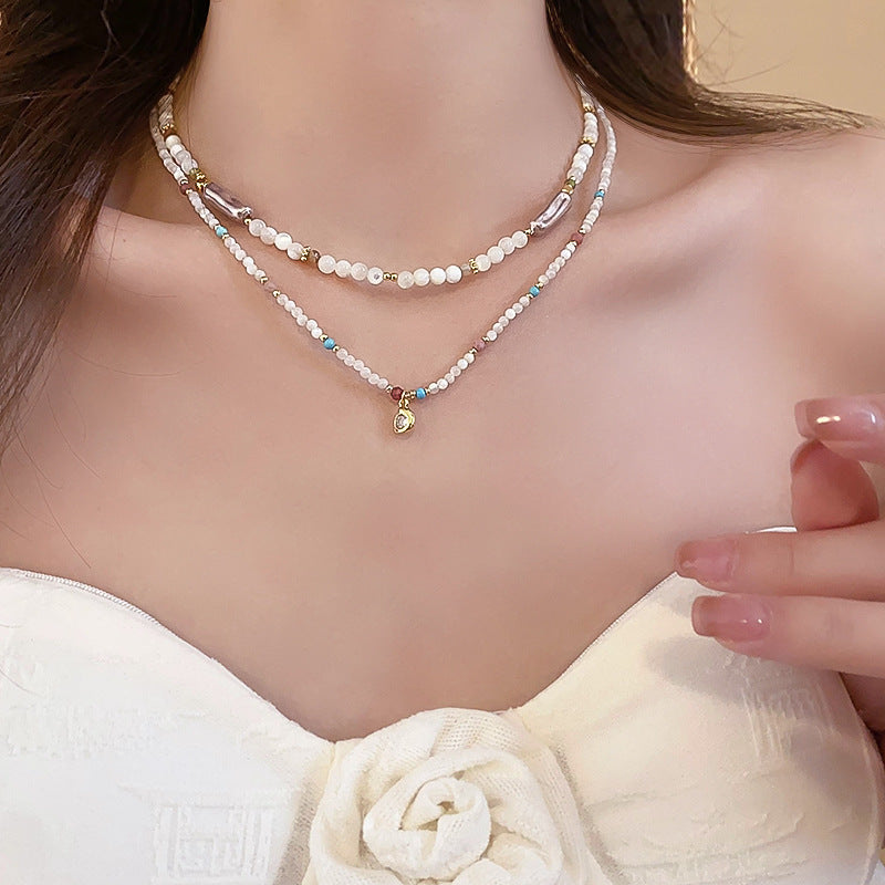 A302  Boho Shell Bead Turquoise Beaded Necklace, Light Luxury Minimalist Luxury Clavicle Necklace for Women