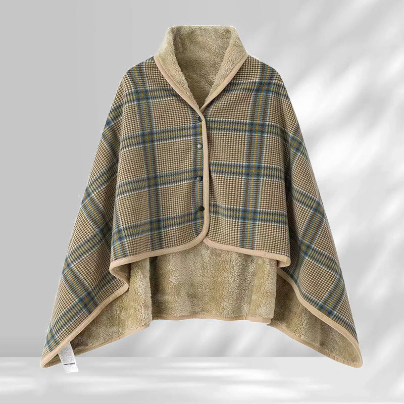 Cloud Mink Fleece Wearable Blanket, Plaid Knee Blanket, Comfortable Cape-Style Throw Blanket with Button Design, Suitable for Beds, Sofas, and Offices