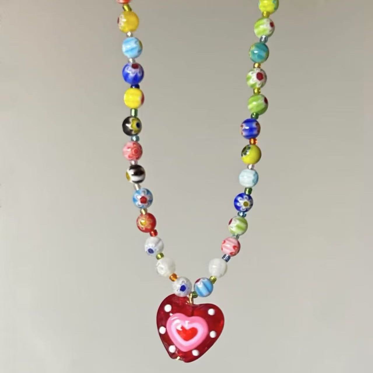 A301  Fashion Dopamine Beaded Cat Necklace, Personality Sweet Style All-Match Choker Jewelry