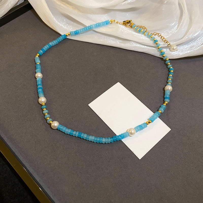 A302  Boho Shell Bead Turquoise Beaded Necklace, Light Luxury Minimalist Luxury Clavicle Necklace for Women