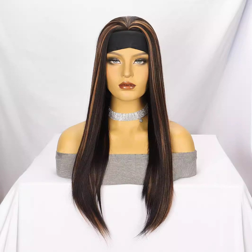 Headband Body Wave Synthetic Wig, Ombre Highlight Long Loose Curly Wig for Black Women Daily Styling