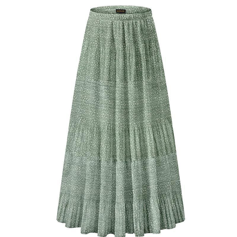 Women Floral Print Chiffon Maxi Skirt, Elastic High Waist Pleated A-Line Flared Long Skirt