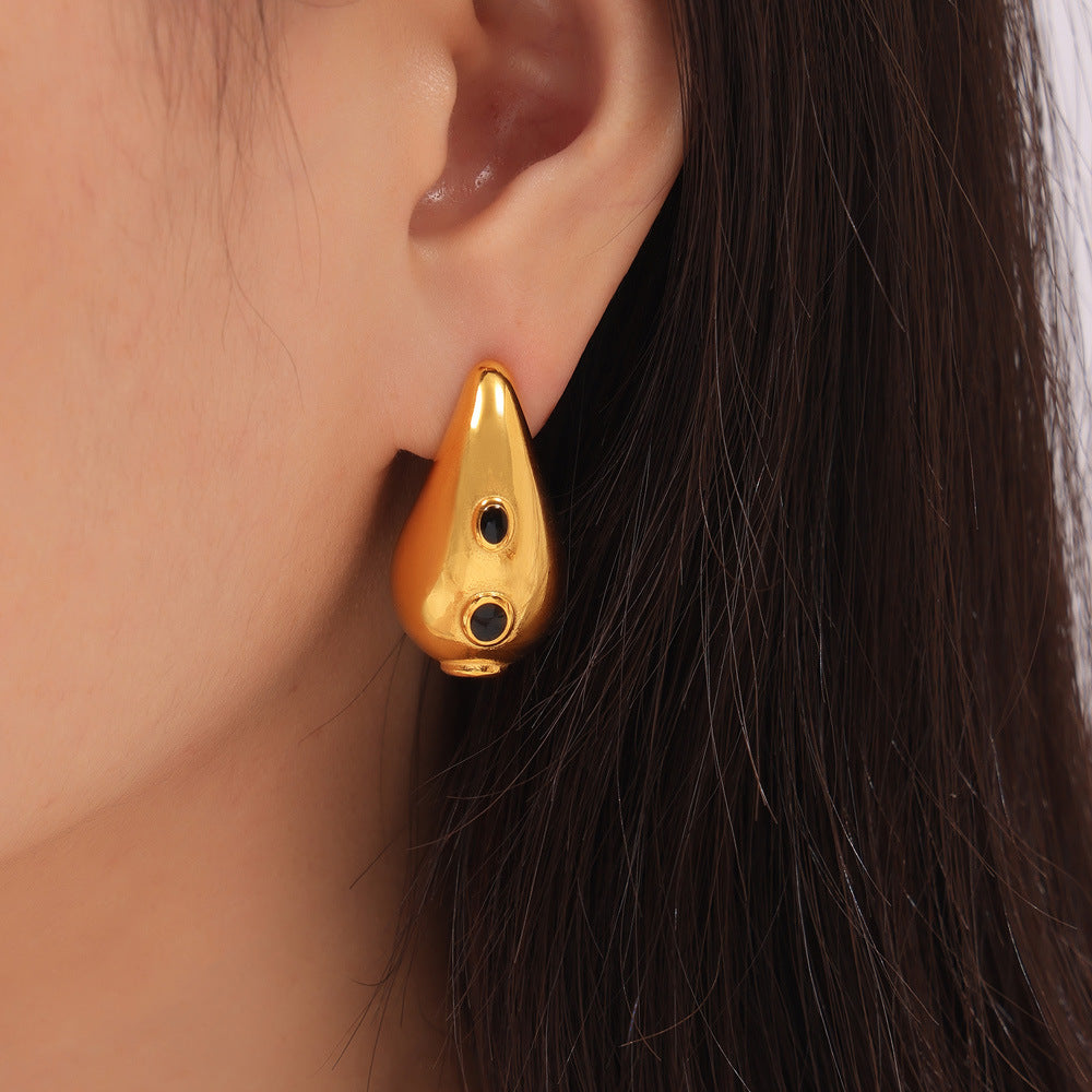 Elegant Unique Minimalist Water Drop Earrings Geometric Weight Enamel Design Titanium Steel Stud Earrings for Women