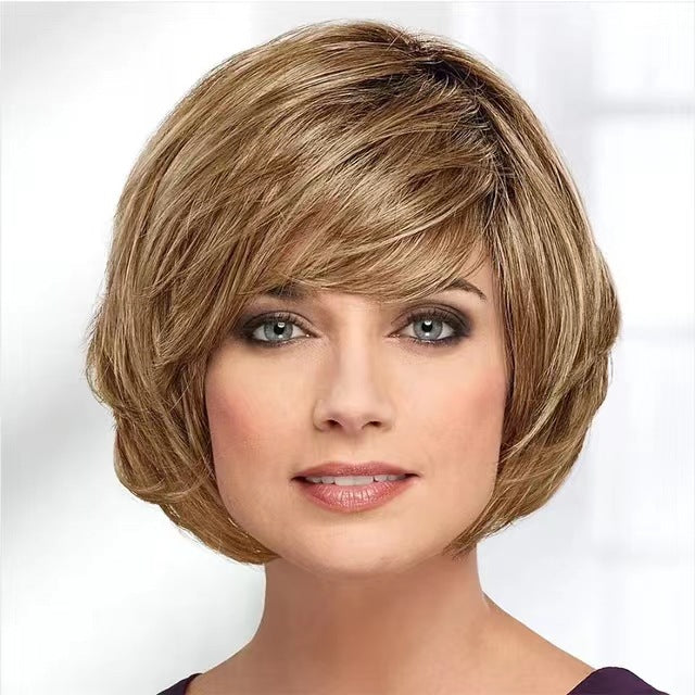 A269  Multi-Color Realistic Short Curly Wig, Side Bangs Bob, Versatile Commute Women's Wig