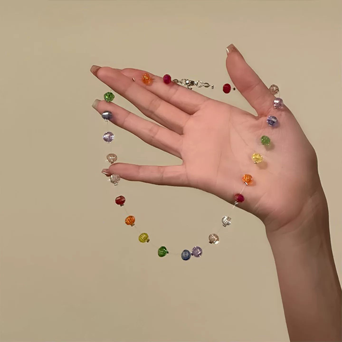 A289  【Sweet Summer Fantasy】Dopamine-Hued Crystal Bead Necklace: Designer Collar Chain Accessory