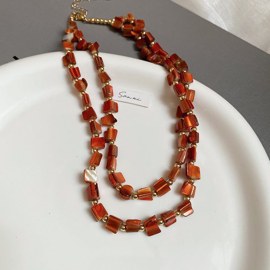 A302  Boho Shell Bead Turquoise Beaded Necklace, Light Luxury Minimalist Luxury Clavicle Necklace for Women