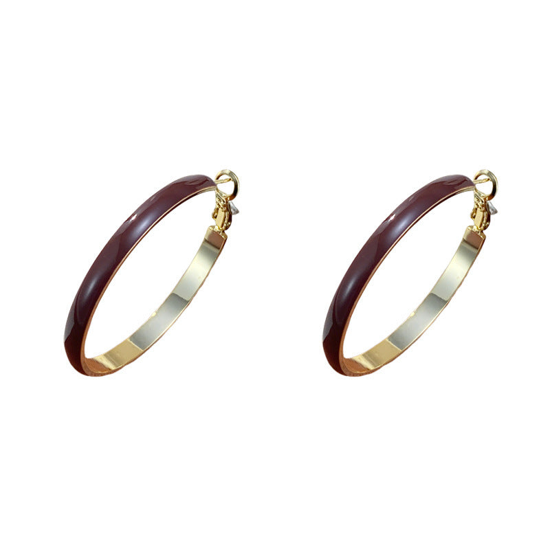 A146  French Vintage Exaggerated Wide Metal Hoop Earrings, Light Luxury Minimalist High-Grade Earrings