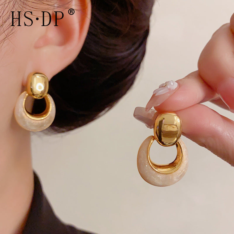 18K Gold Plated Oil Dripping Geometric Drop Earrings, Fashion Light Luxury Design Minimalist Versatile Earrings for Women