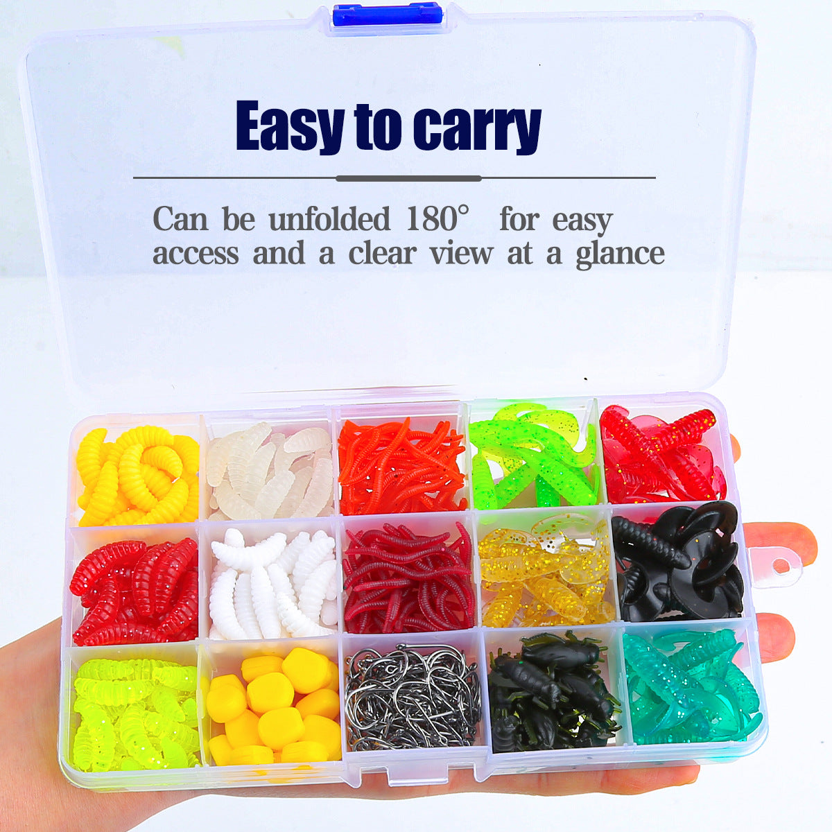 F350  330Pcs Fishing Lure Accessories Kit Complete Soft Lure Set with 15 Grid Box Iseini Hooks