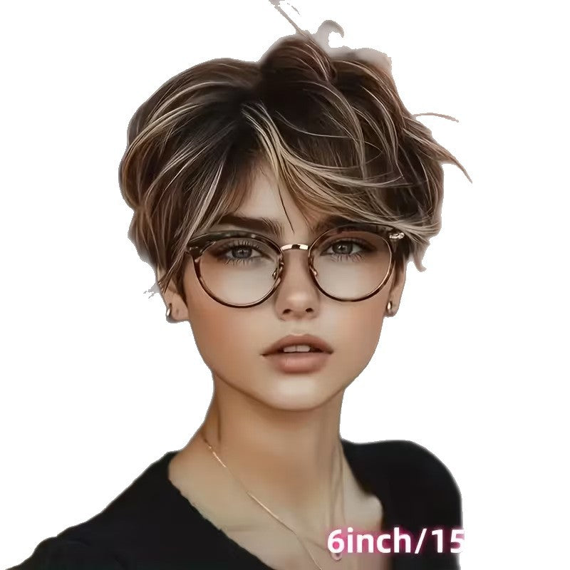 A228  Trending Short Curly Wig with Side Bangs, Mixed Color Fashion Rose Net Comfort Wig