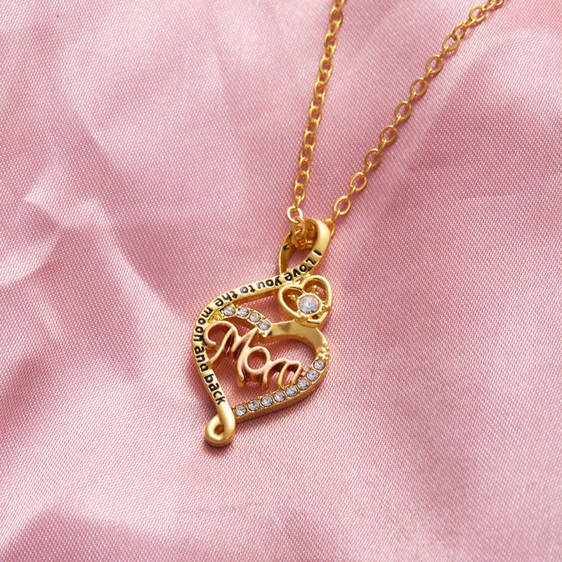 A362  I Love You To The Moon And Back Mom Heart Necklace Cubic Zirconia Infinity Pendant Women Mother Day Gift Jewelry