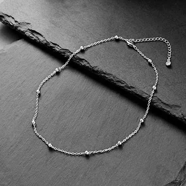 Minimalist Silver Ball Bead Necklace Dainty Lucky Bead Clavicle Chain Elegant Short Choker Necklaces for Women Girls Fashion Simple Round Bead Jewelry