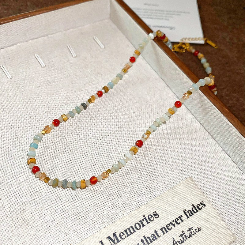 A302  Boho Shell Bead Turquoise Beaded Necklace, Light Luxury Minimalist Luxury Clavicle Necklace for Women