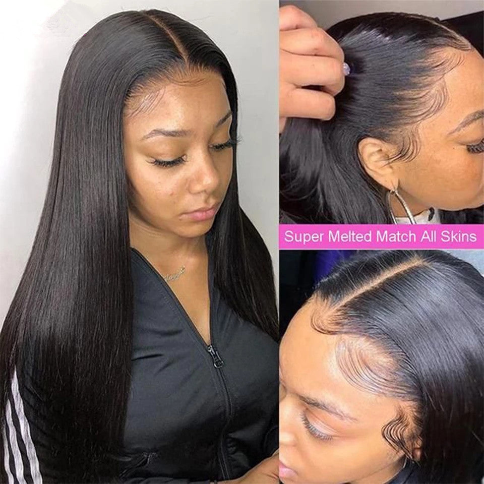 A185  Women Natural Black Middle Part Long Straight Wig with Bangs Fashion Hairpiece