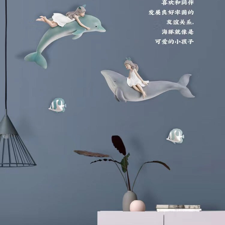 A200  Healing Style Mermaid Princess Decor Hanging, Dolphin Girl Kids Bedroom Wall Art Ornament