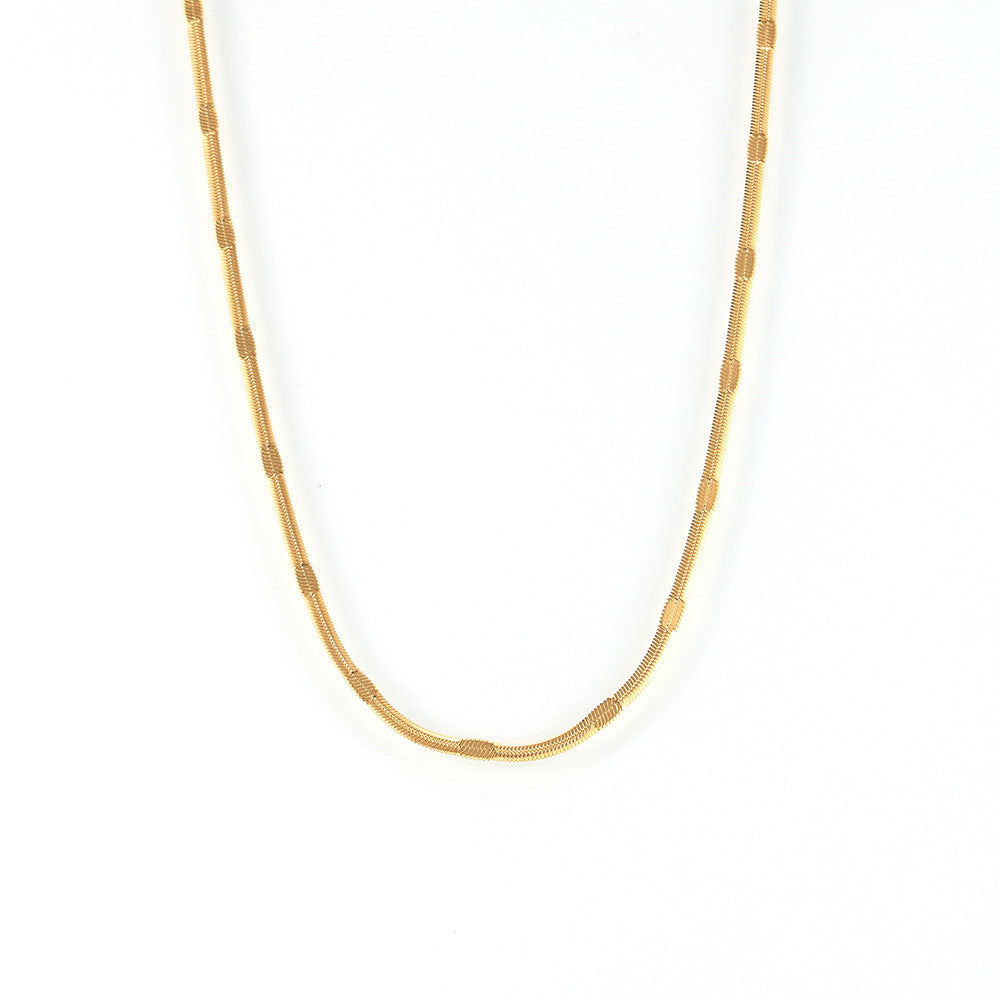 European & American Style Embossed Blade Chain Hip-Hop Trend Design Stainless Steel 18K Gold-Plated Collarbone Chain