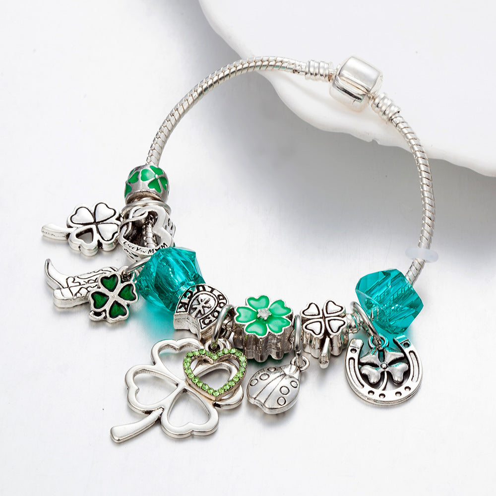Green Four-Leaf Clover Horseshoe Boot Accessory Bracelet Panjia Bracelet for Women