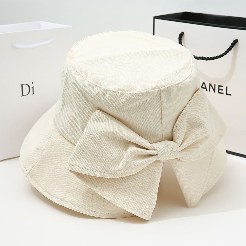 Women Bow Bucket Sun Hat, Japanese Style Large Brim UV Protection Casual Summer Fisherman Hat