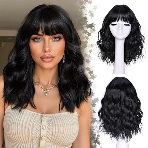 Natural Short Wavy Bob Synthetic Wig Heat Resistant Fiber Ladies Wig for Daily Parties
