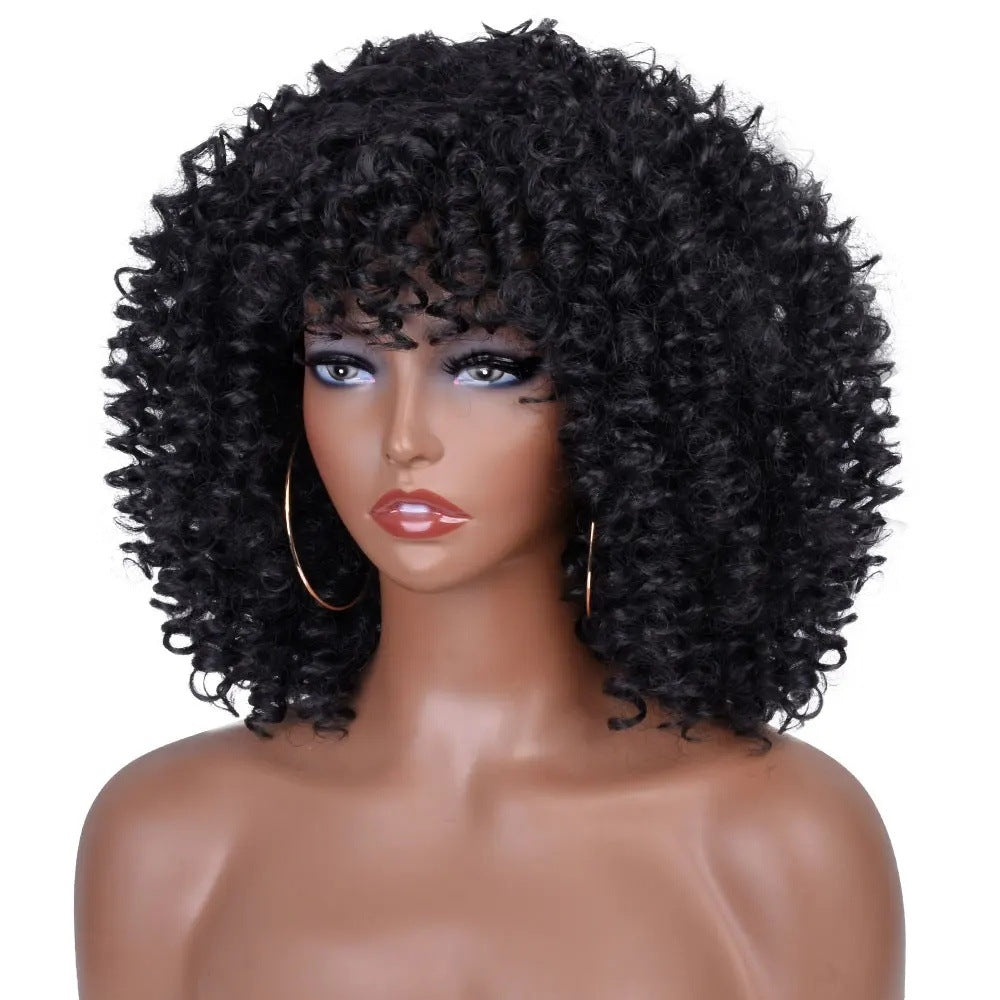 A277  Short Curly Afro Wig with Bangs Multi-Color, Brazilian Style Small Wig, Natural Fluffy Full Wig
