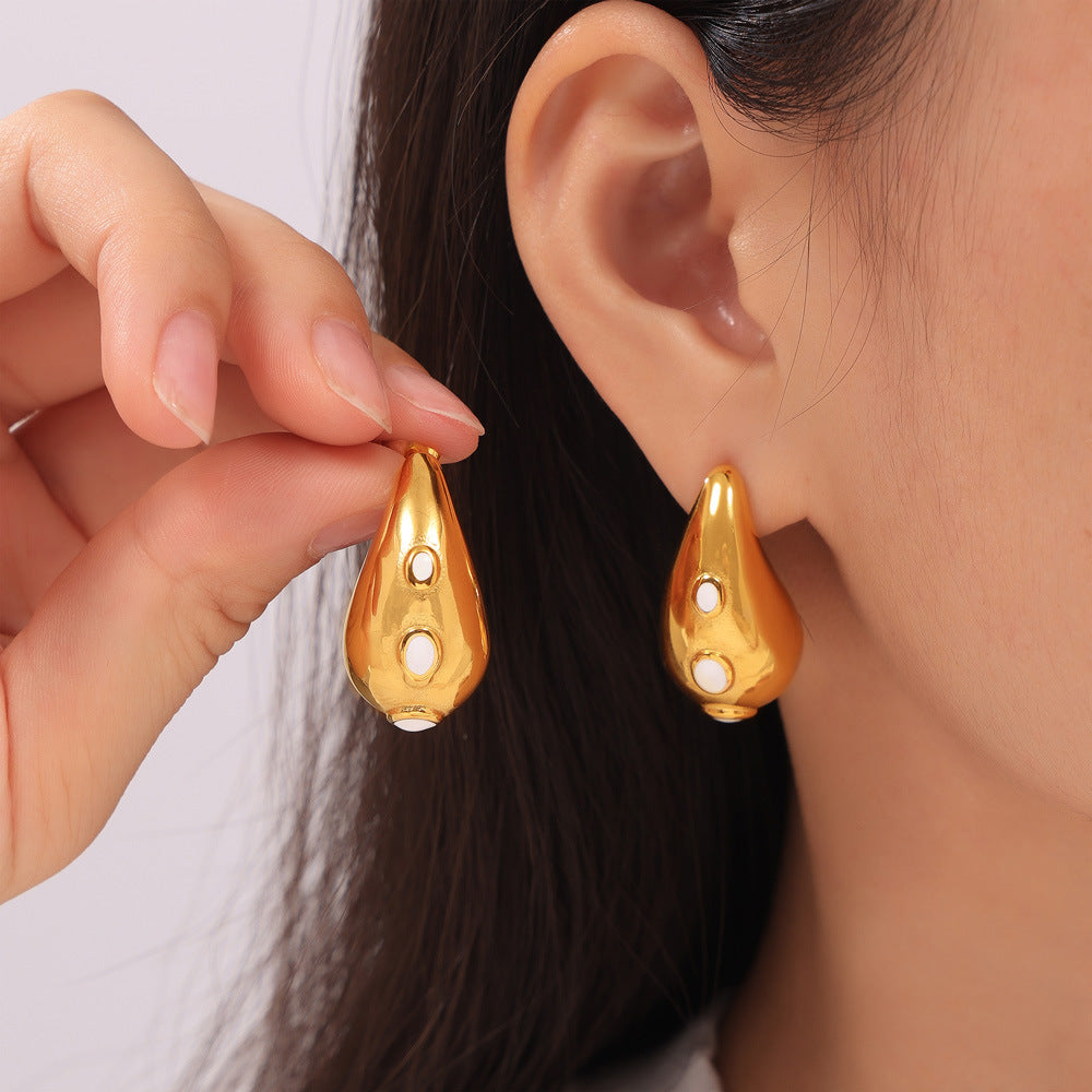 Elegant Unique Minimalist Water Drop Earrings Geometric Weight Enamel Design Titanium Steel Stud Earrings for Women