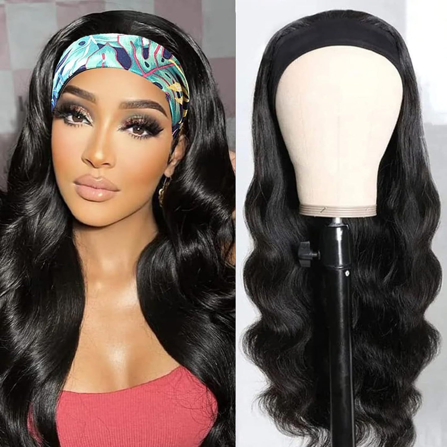 Headband Body Wave Synthetic Wig, Ombre Highlight Long Loose Curly Wig for Black Women Daily Styling