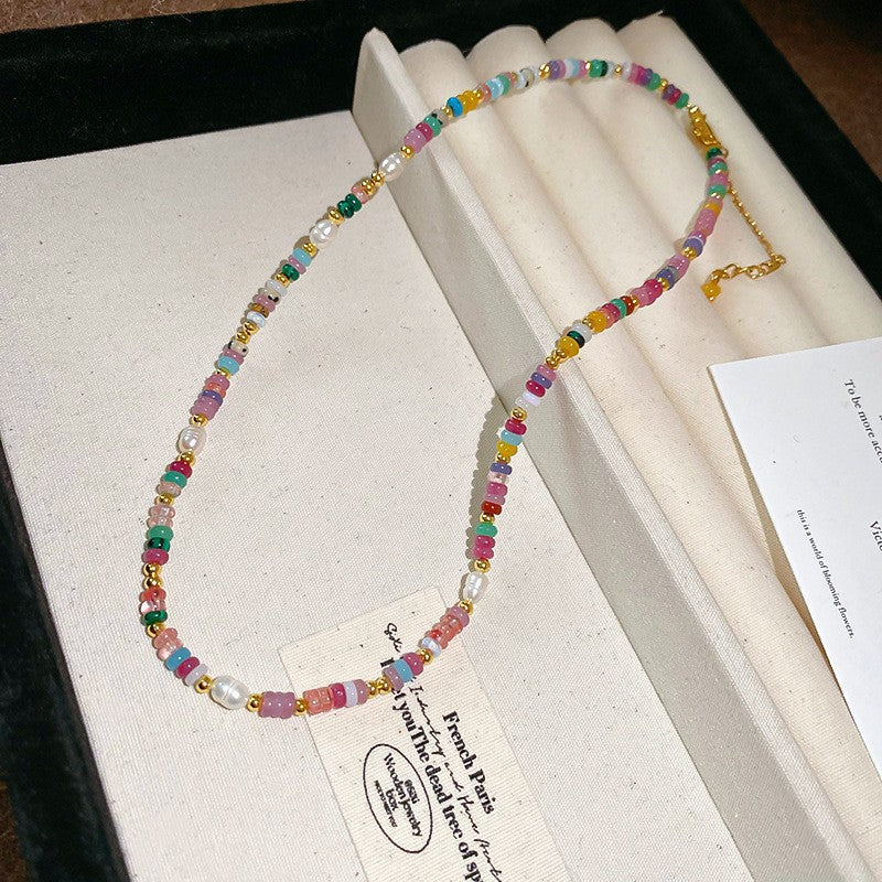 A302  Boho Shell Bead Turquoise Beaded Necklace, Light Luxury Minimalist Luxury Clavicle Necklace for Women