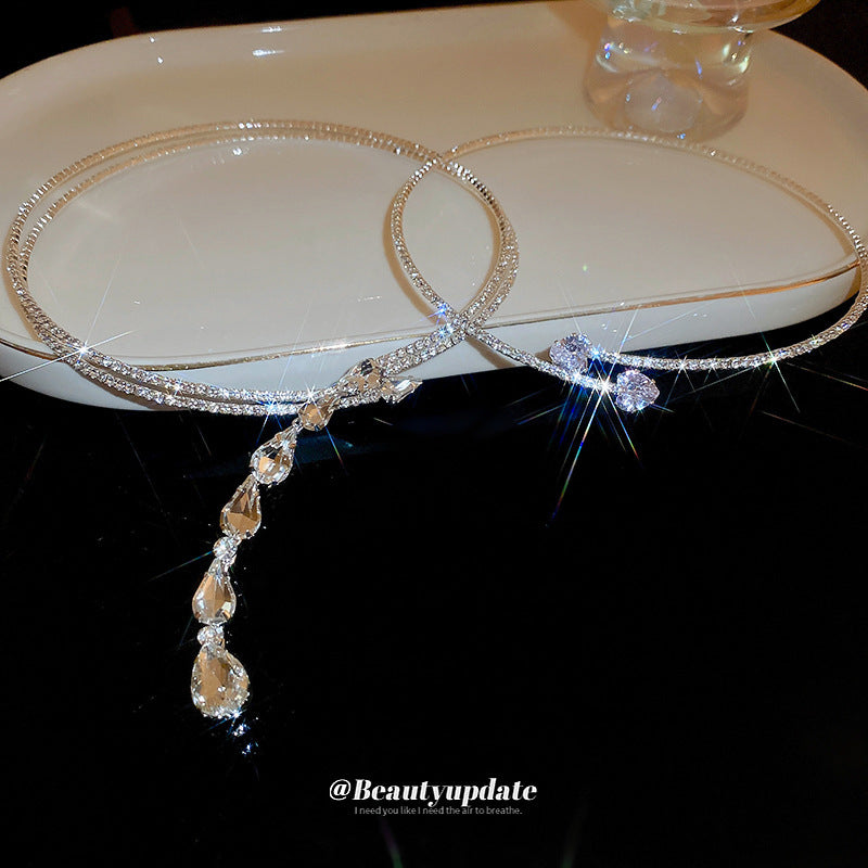 A204  Sweet Cool Double Layer Waterdrop Choker Necklace, Y2K Style Minimalist High-Grade Versatile Jewelry