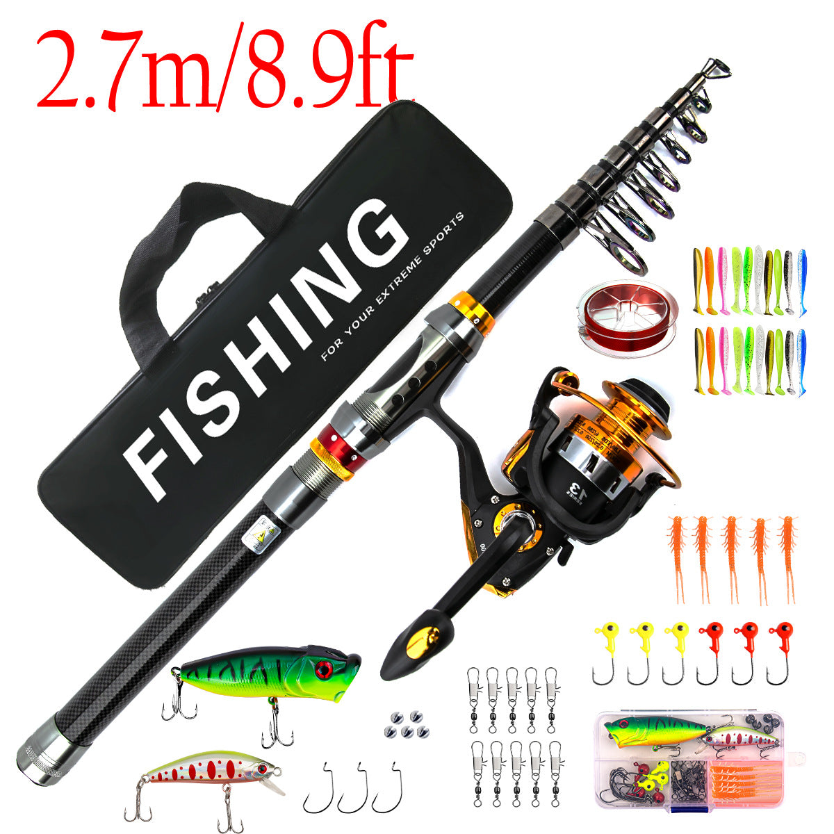 F345   Sea Fishing Long Casting Rod Set, Telescopic Lure Rod Complete Kit for Freshwater & Saltwater