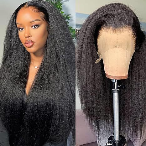 13x4 HD Glueless Lace Front Wig Yaki Straight Human Hair 180 Density For Black Women