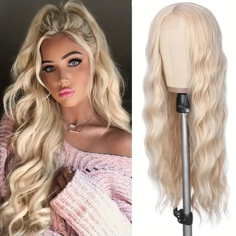 Lace Front Long Water Wave Wig, Natural Black & Brown Highlight Loose Curly Wig for Black Women