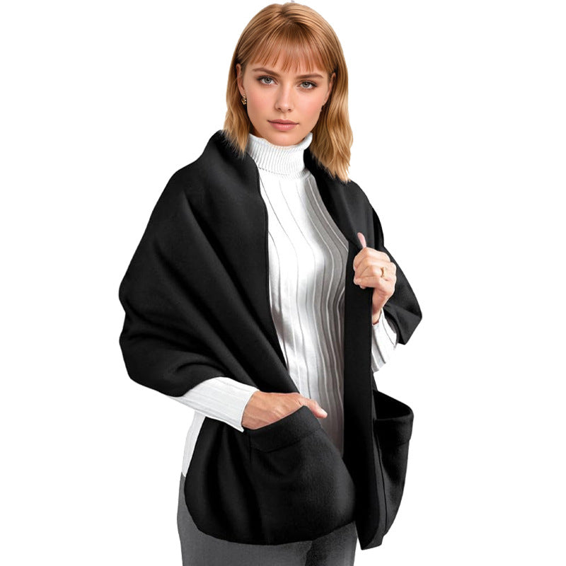 Cozy Fleece Wrap Shawl With Large Front Pockets - Keeps Hands and Shoulders Warm During Cold Winter Season