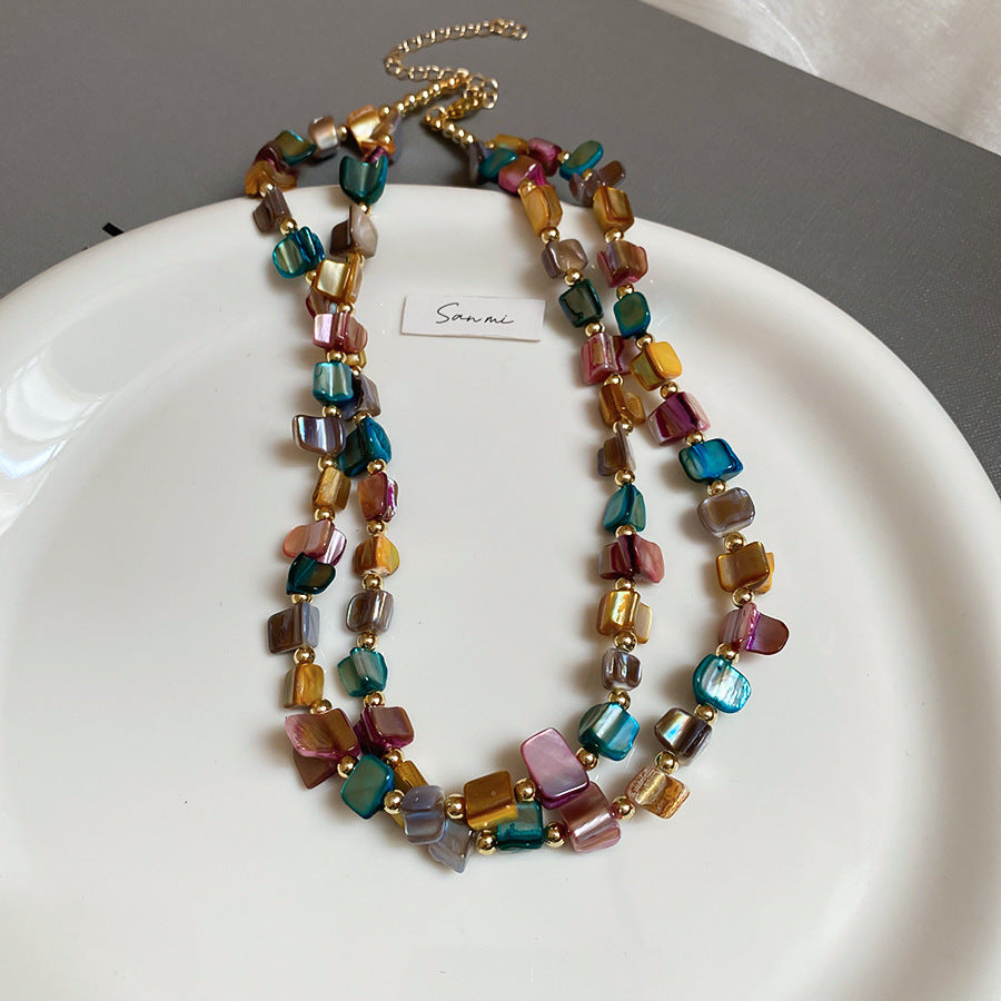 A302  Boho Shell Bead Turquoise Beaded Necklace, Light Luxury Minimalist Luxury Clavicle Necklace for Women