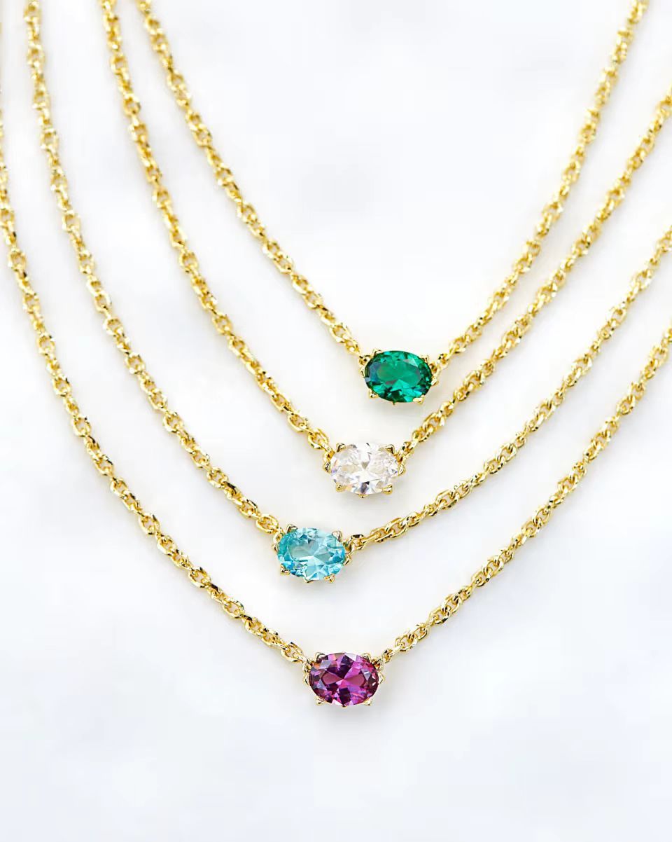 A358   New Luxury Colorful Gold Oval Gem Pendant Necklace Minimalist Dainty Clavicle Chain Fashion Women Jewelry