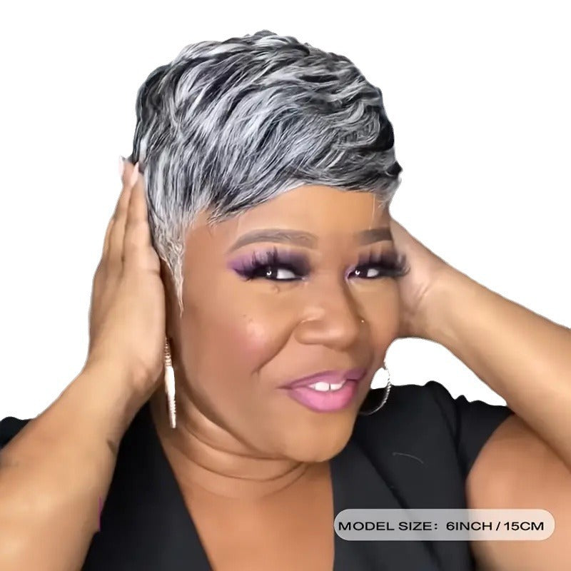 A274  Fashion Gray Wig with Side Bangs, Short Curly Style, Breathable Comfort Synthetic Wig