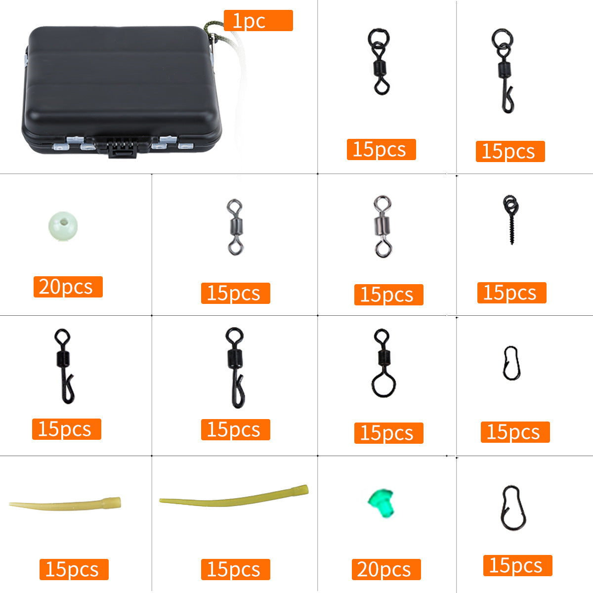 A261  300pcs European Rig Accessories, Rubber Tubing Beads Swivels for Carp Fishing