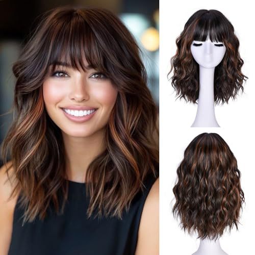 Natural Short Wavy Bob Synthetic Wig Heat Resistant Fiber Ladies Wig for Daily Parties