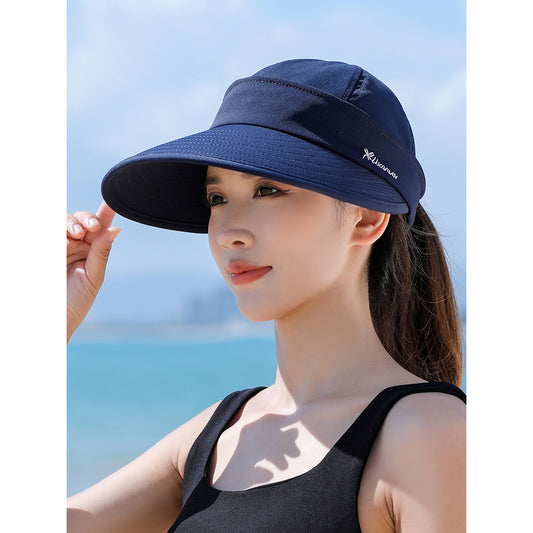 Women Detachable 2 in 1 Sun Visor Hat, Large Brim UV Protection Sport Empty Top Baseball Cap for Cycling