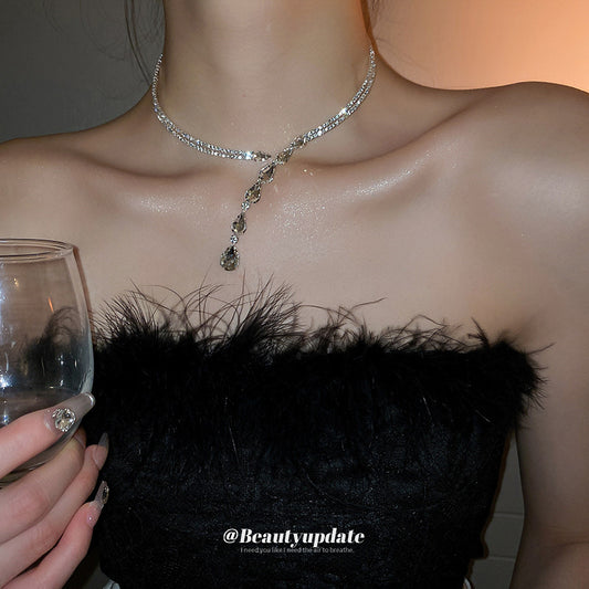 A204  Sweet Cool Double Layer Waterdrop Choker Necklace, Y2K Style Minimalist High-Grade Versatile Jewelry